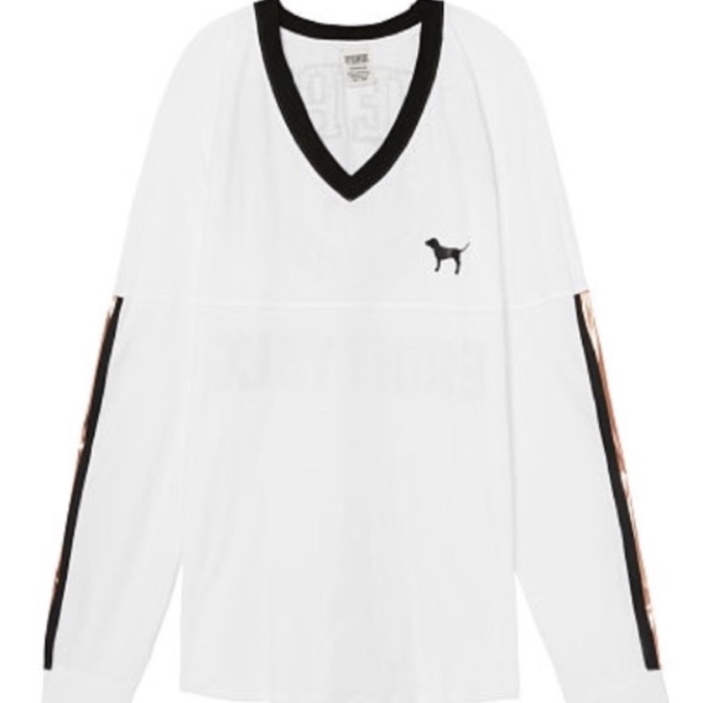 PINK VS Sequins Varsity Long Sleeve V-Neck Tee Rare NWT - Picture 5 of 8